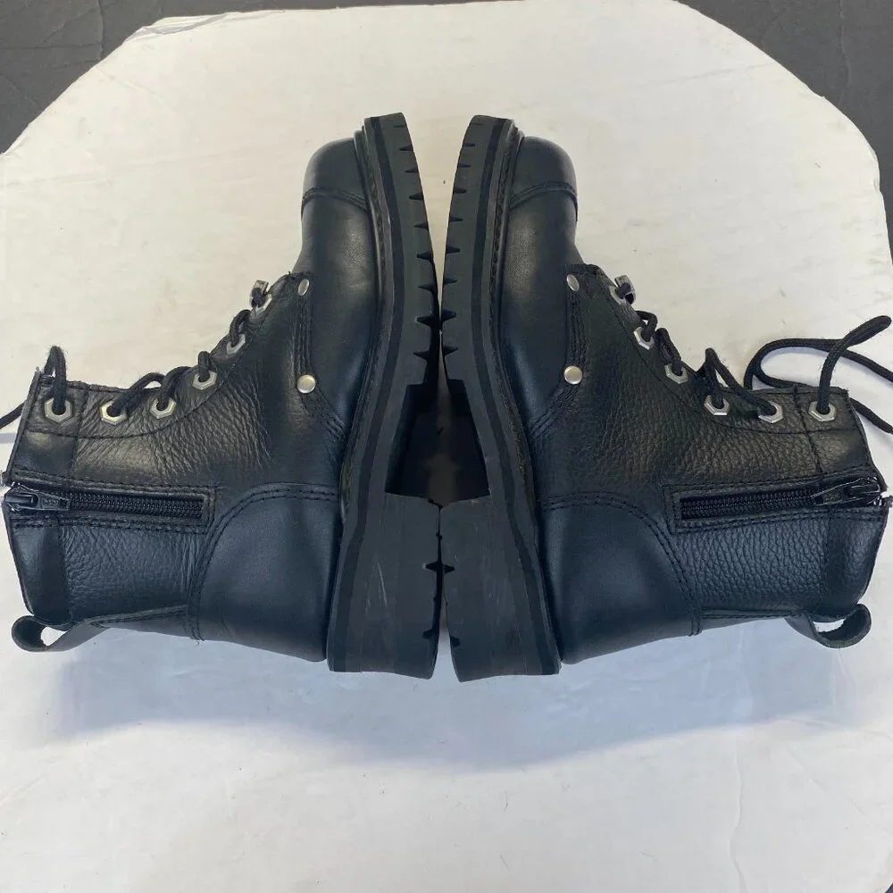 River Road Chunky Motorcycle Booties Size 6 Black Leather Double Zip Biker Boots - Picture 1 of 15